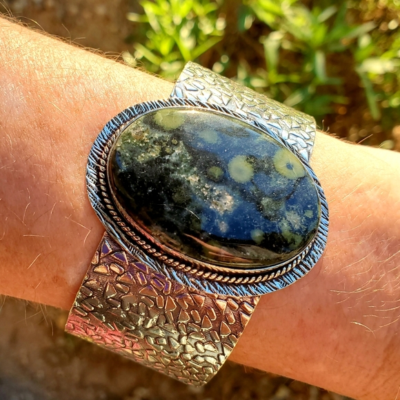 New Huge Kambaba Jasper 925 Silver Cuff Bracelet. - Picture 6 of 14